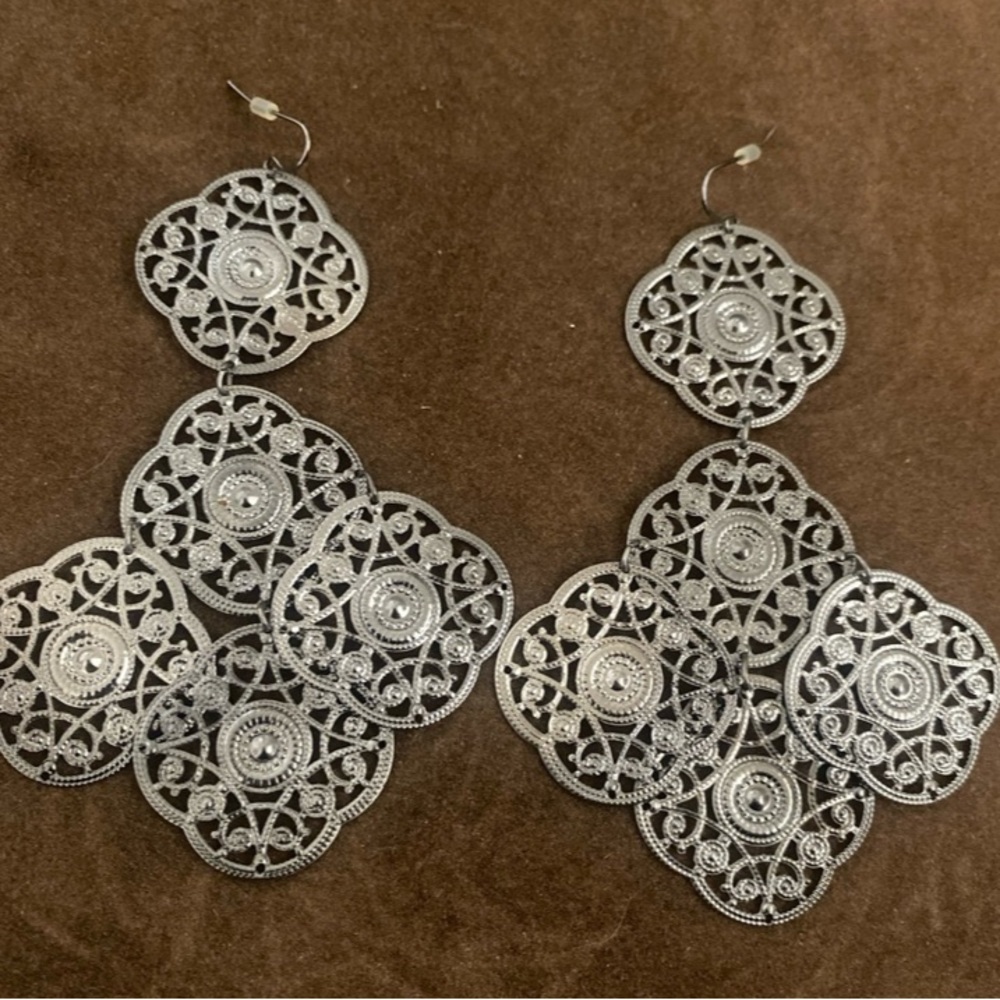 Intricate Dark Silver Dangle Earrings